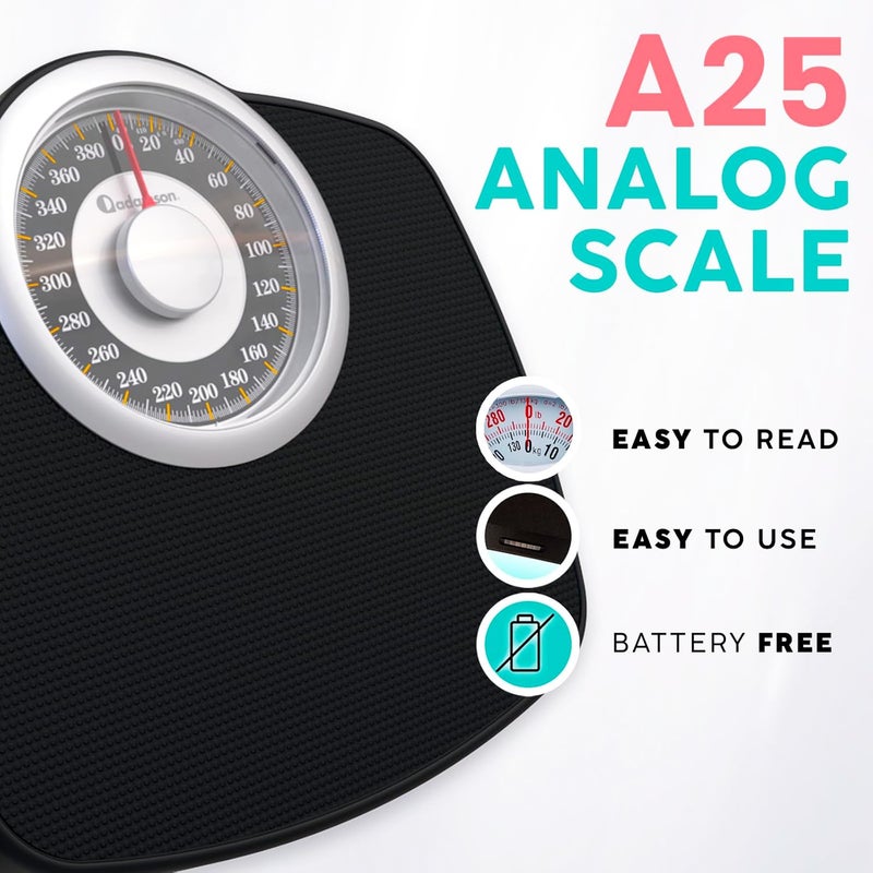 Adamson A25 Scales for Body Weight - Up to 400 LB - 5.3" Dial on 12.4" x 10.2" Platform - Anti-Skid Rubber Surface - High Precision Bathroom Scale Analog - Durable with 20-Year Assurance - Gold - Image 2